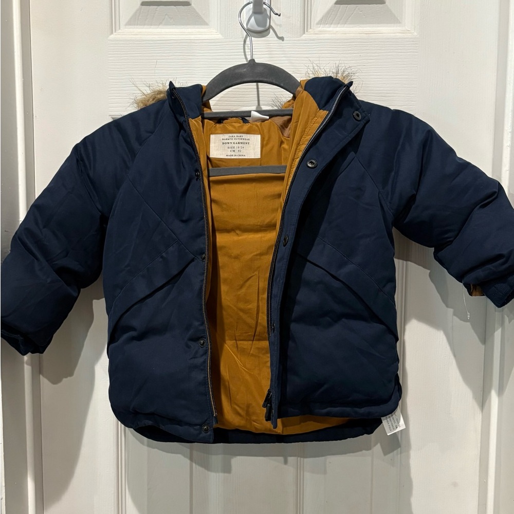 Zara Kids Puffer Jacket - Navy and Mustard